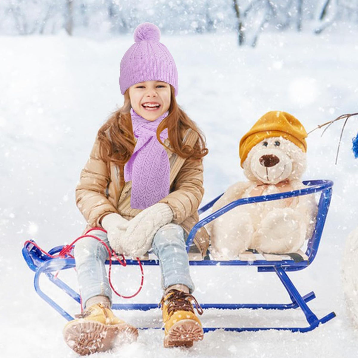 Kids Winter Beanie Hat Scarf Gloves Set, Toddler Winter Cap Knit Neck Warmer Gaiter Mittens for Children 2-8