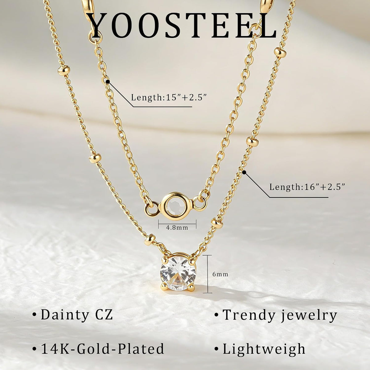Yoosteel 14K-Gold-Plated Necklaces for Women,Dainty CZ Necklaces Stack