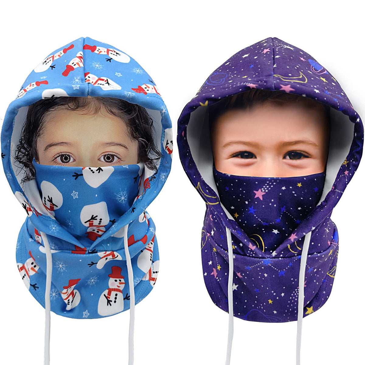 Kids Winter Balaclava Windproof Hats (2 Pack), Warm Fleece Ski Mask Neck Warmer for Boys & Girls, Adjustable Full Face Cover