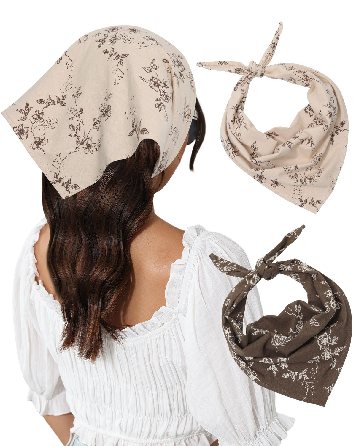 Molans Cotton Floral Hair Scarf, 2PCS Triangle Head Bandanas for Women Girl