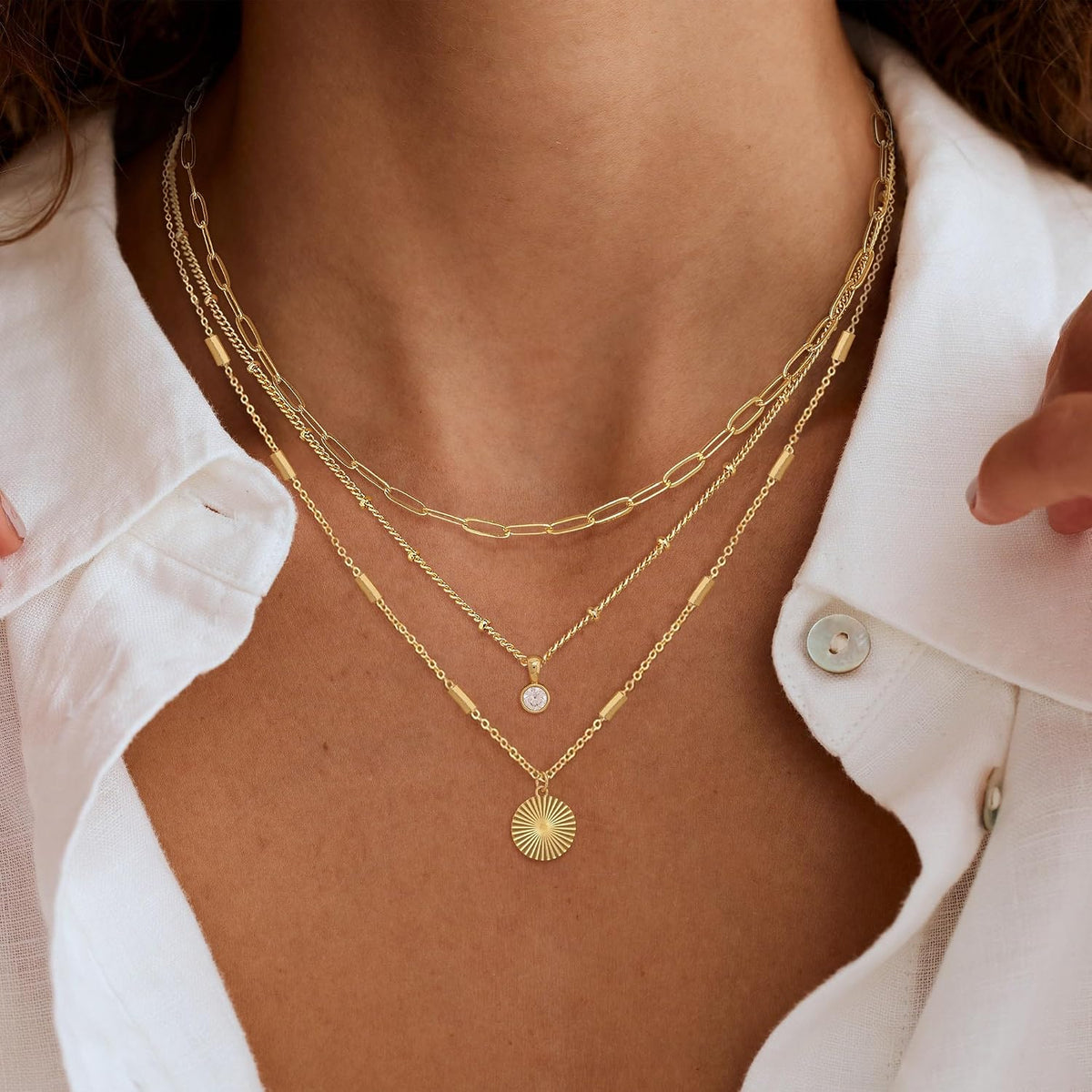 Layered Necklaces for Women Trendy,Gold Necklace Stack 14K Gold Plated Layering Pendant Necklace Set Statement Necklaces for Women Waterproof Gold Jewelry