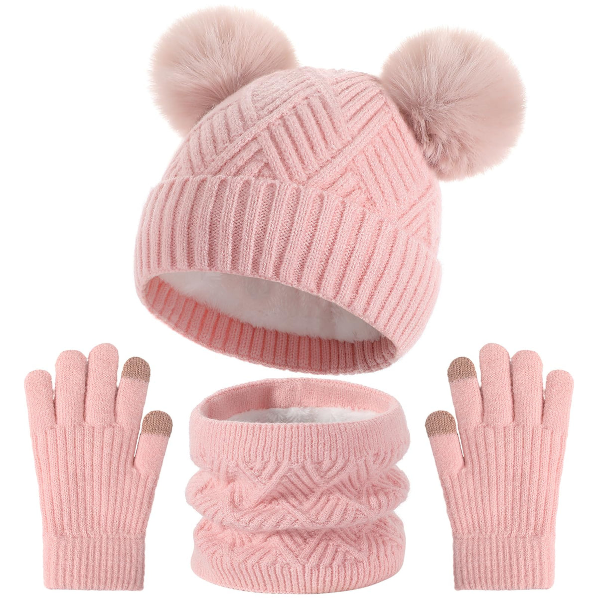 3 Pcs Kids Winter Hat Gloves Scarf Set, Toddler Thermal Fleece Lined Set
