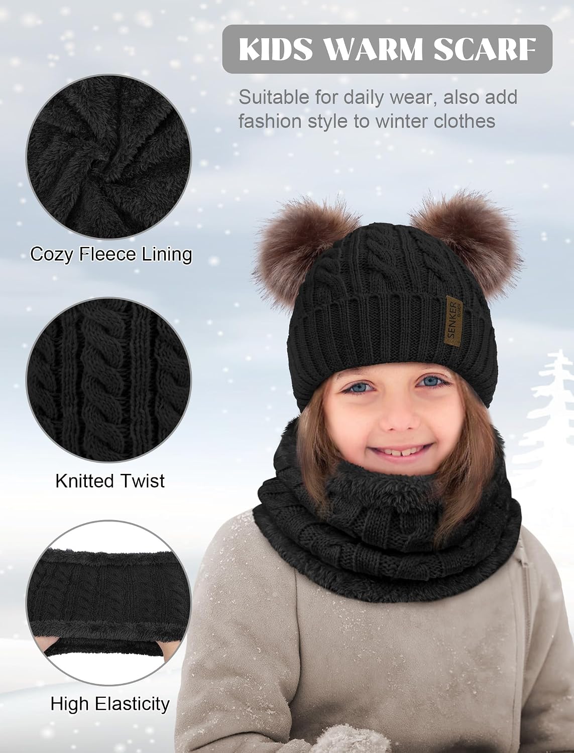 Kids Winter Hat Gloves Scarf Set, Beanie for Girls Boys