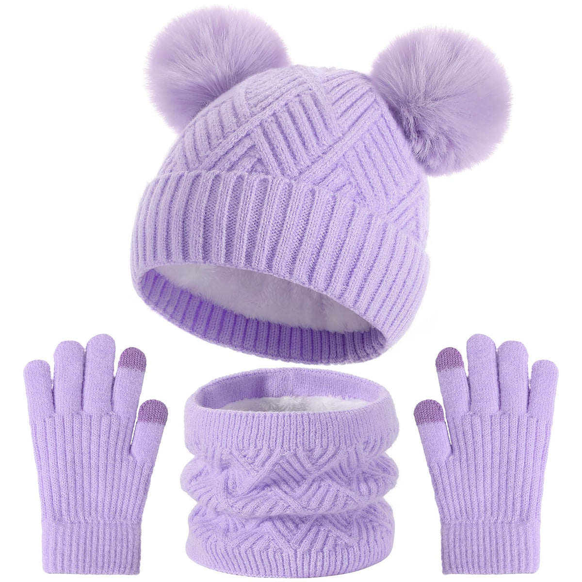 3 Pcs Kids Winter Hat Gloves Scarf Set, Toddler Thermal Fleece Lined Set