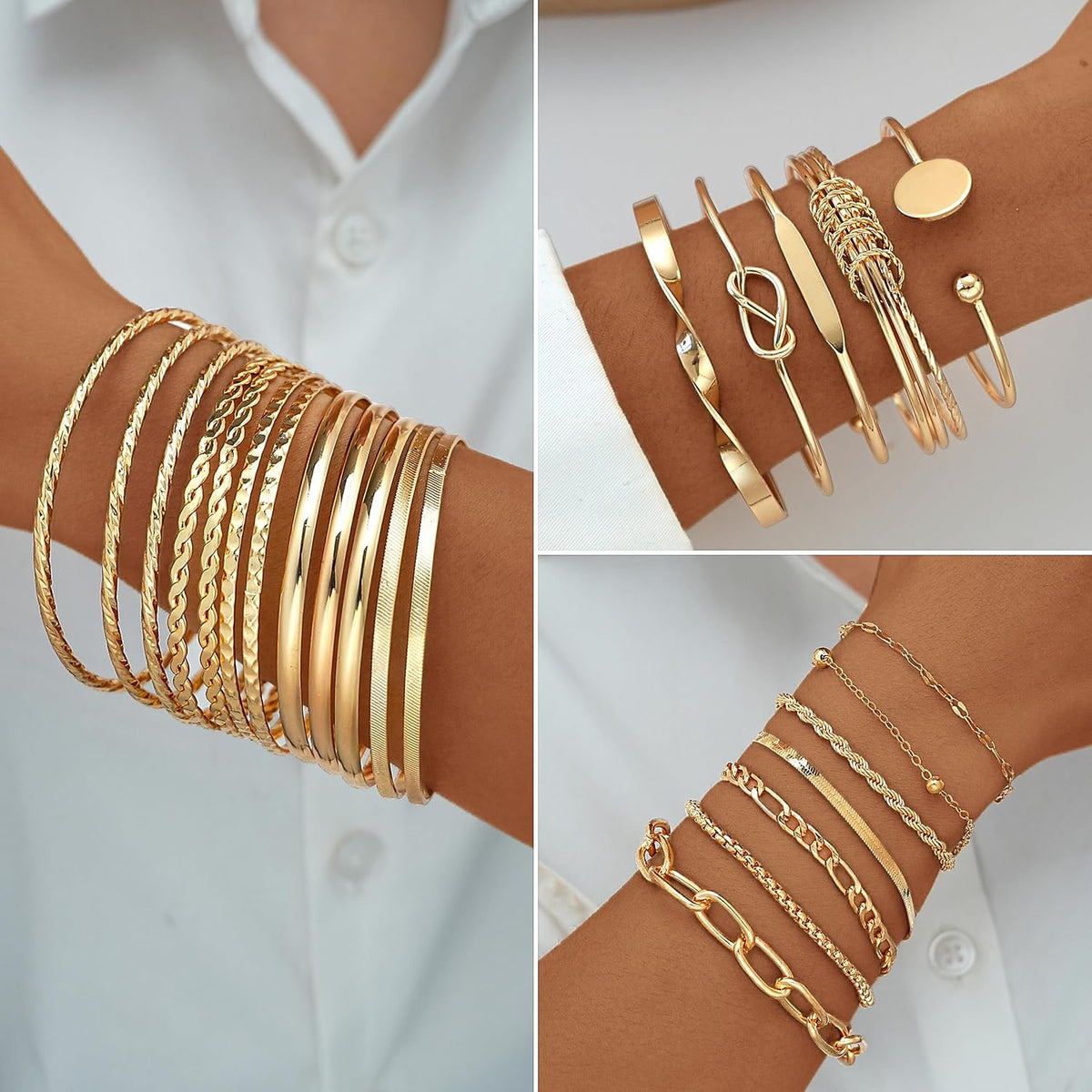 17 MILE 78 Pieces Gold Jewelry Set for Women, 9 Necklace, 24 Bangle Bracelet, 22 Earrings, 23 Knuckle Rings Gold Plated Jewerly set for Women Gift