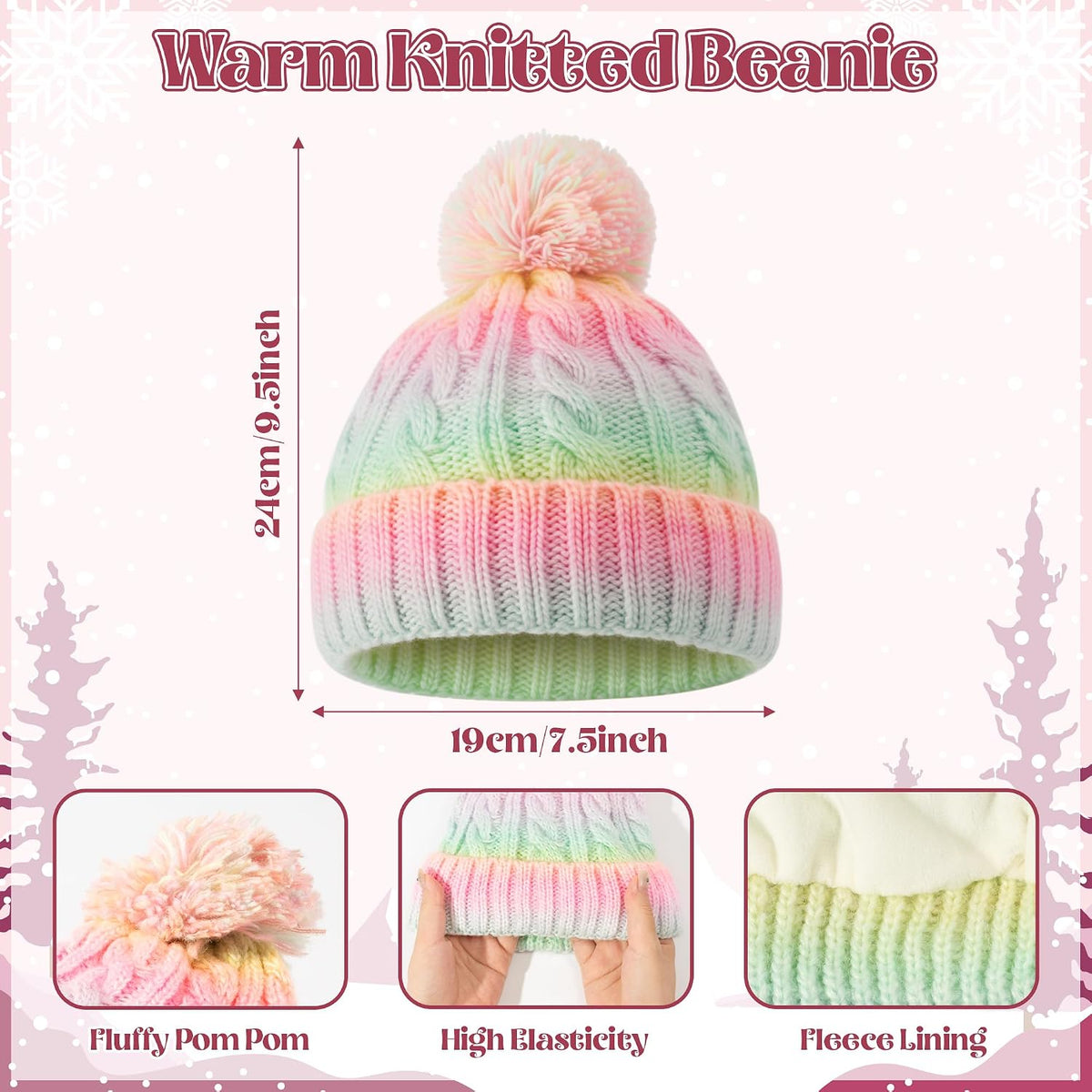 Kids Hat Gloves Scarf - 4pcs Winter Beanie Neck Warm Set for Girls, Lining Knitted Fleece Scarf Warmer Mitten Kit for Toddler Children Child Boy Age 3-15 Christmas Gift (Pink Yellow Gradient)