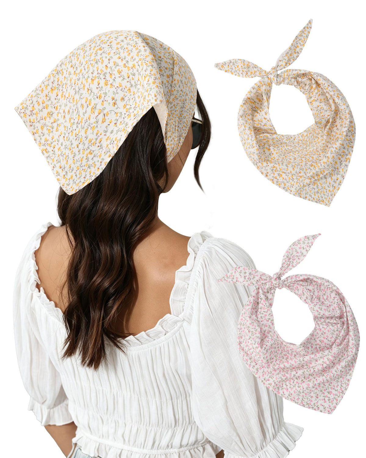 Molans Cotton Floral Hair Scarf, 2PCS Triangle Head Bandanas for Women Girl