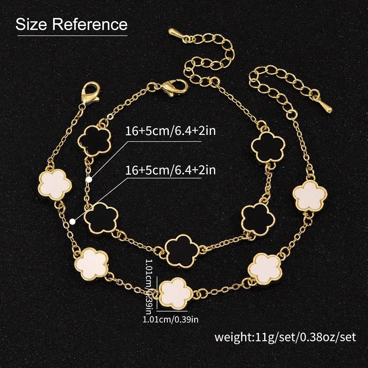 2 PCS Lucky Floral Bracelet Set for Women, Elegant Flower Chain Link Design, Charming and Timeless Jewelry, Great for Everyday Use and Special Events