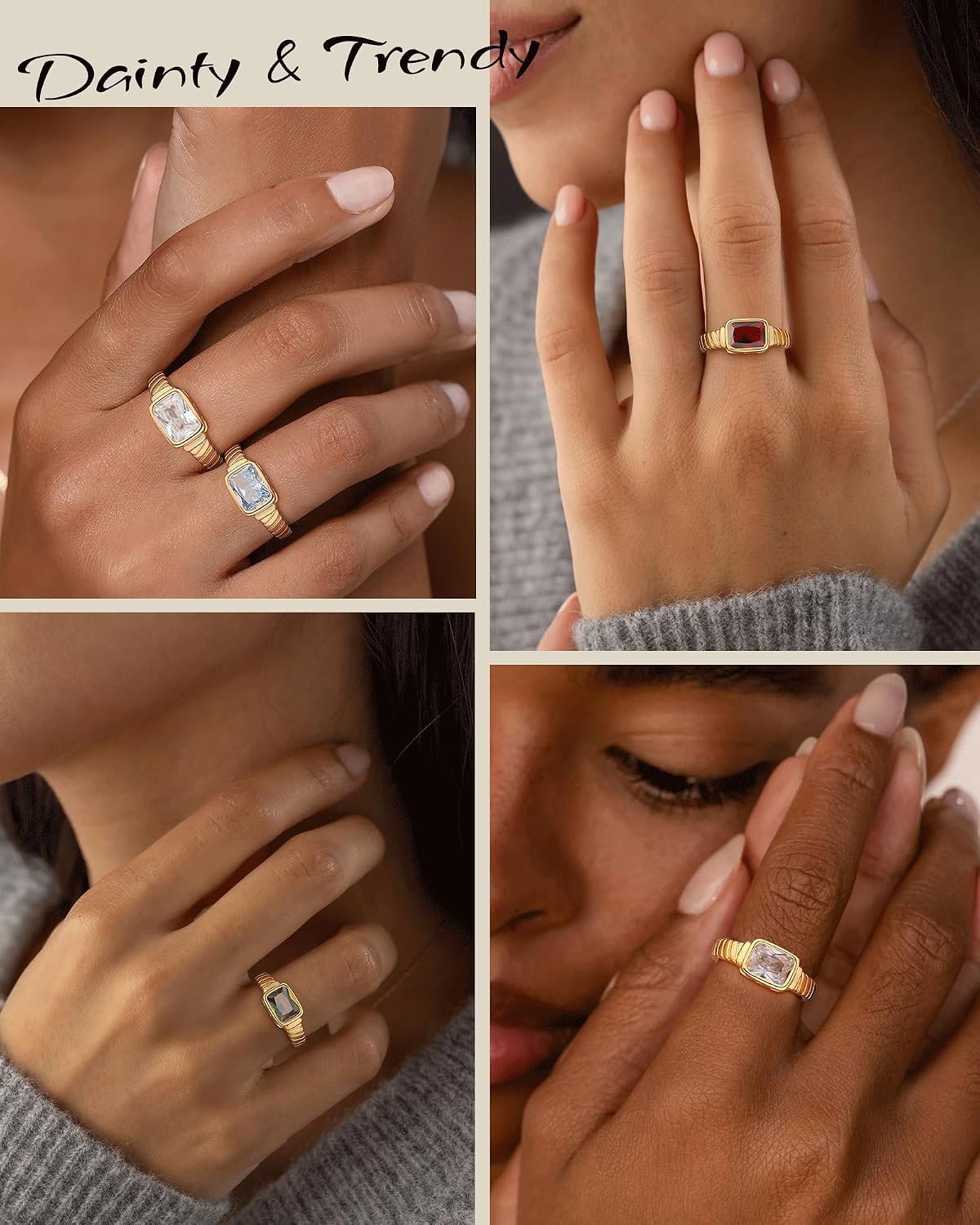 ZHESHY Birthstone Gold Rings for Women Non Tarnish Signet Thumb Chunky Ring