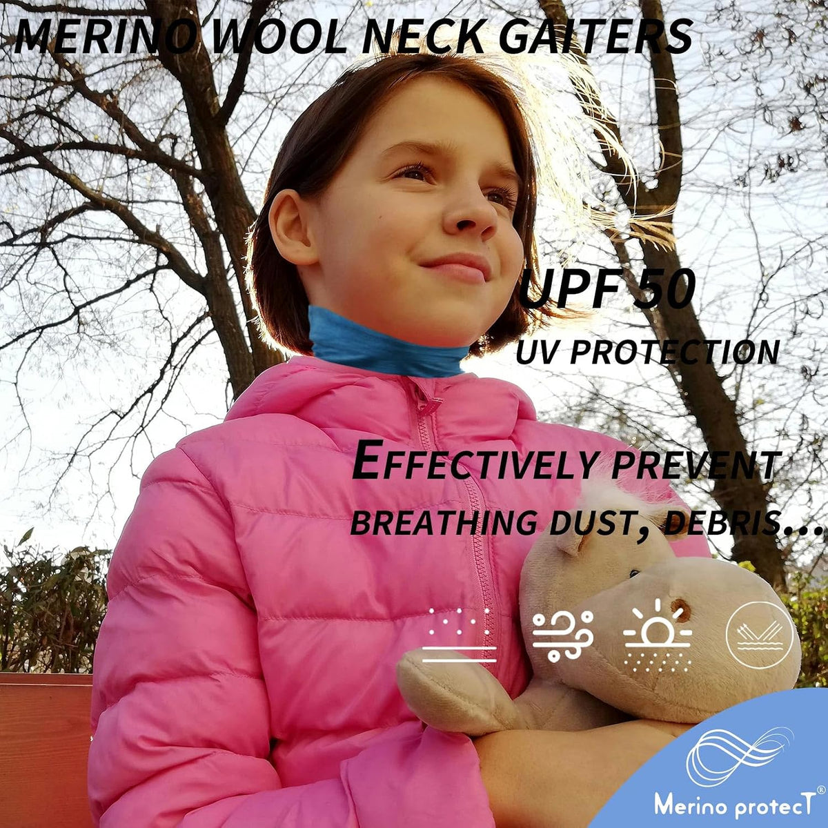 Merino Protect Merino Wool Neck Gaiter Unisex Breathable Face Mask Lightweight Neck Warmer Motorcycle Hiking Hunting