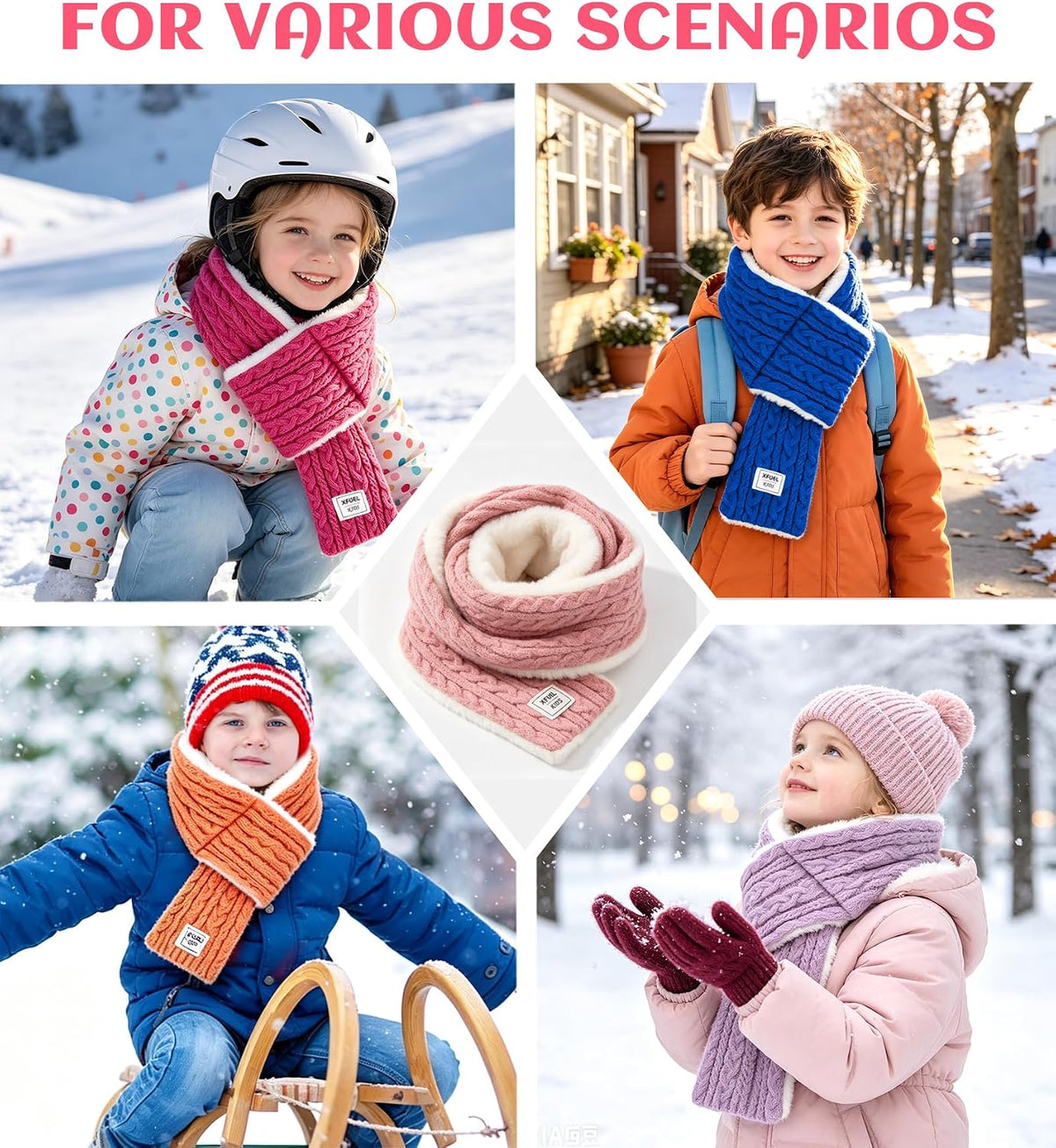 Kids Scarf, Winter Scarves for Girls Boys, Knitted Cross Tie Neck Warmer