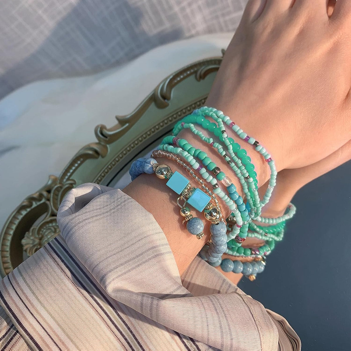 Beaded Bracelets for Women,Bohemian Stackable Style Multilayered Stretch Bracelets Friendship Jewelry Summer