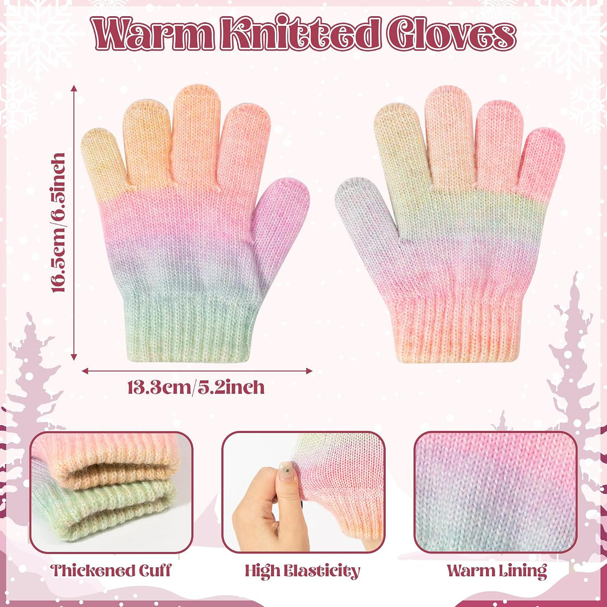 Kids Hat Gloves Scarf - 4pcs Winter Beanie Neck Warm Set for Girls, Lining Knitted Fleece Scarf Warmer Mitten Kit for Toddler Children Child Boy Age 3-15 Christmas Gift (Pink Yellow Gradient)