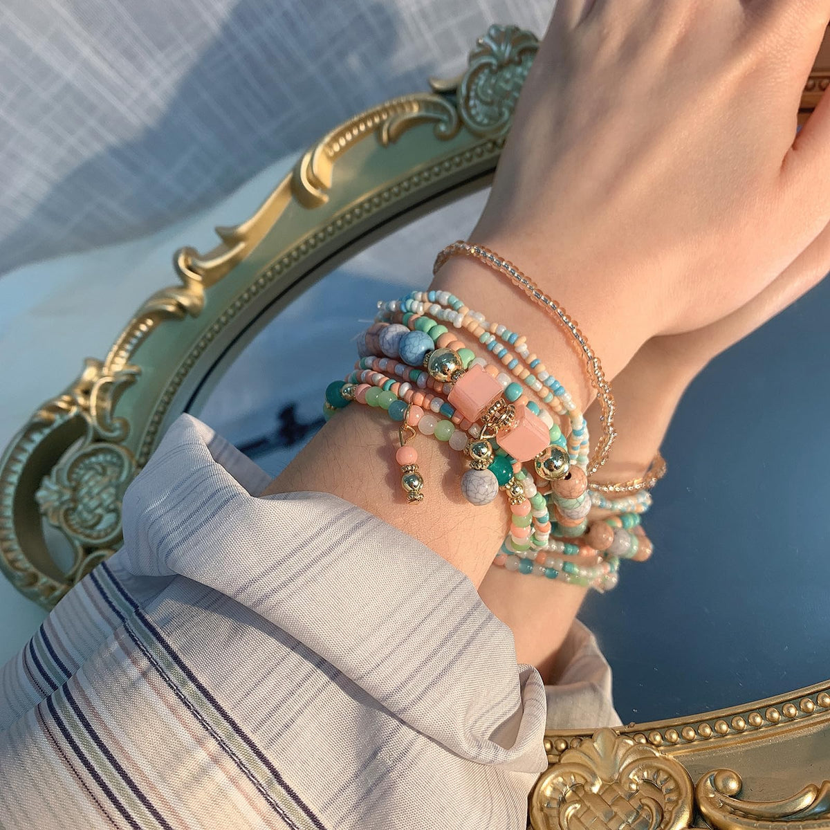 Beaded Bracelets for Women,Bohemian Stackable Style Multilayered Stretch Bracelets Friendship Jewelry Summer