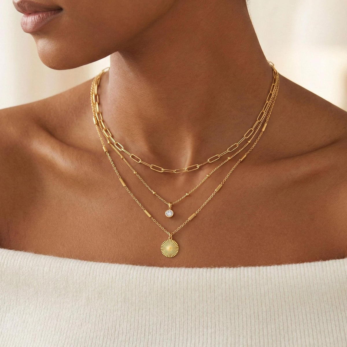 Layered Necklaces for Women Trendy,Gold Necklace Stack 14K Gold Plated Layering Pendant Necklace Set Statement Necklaces for Women Waterproof Gold Jewelry