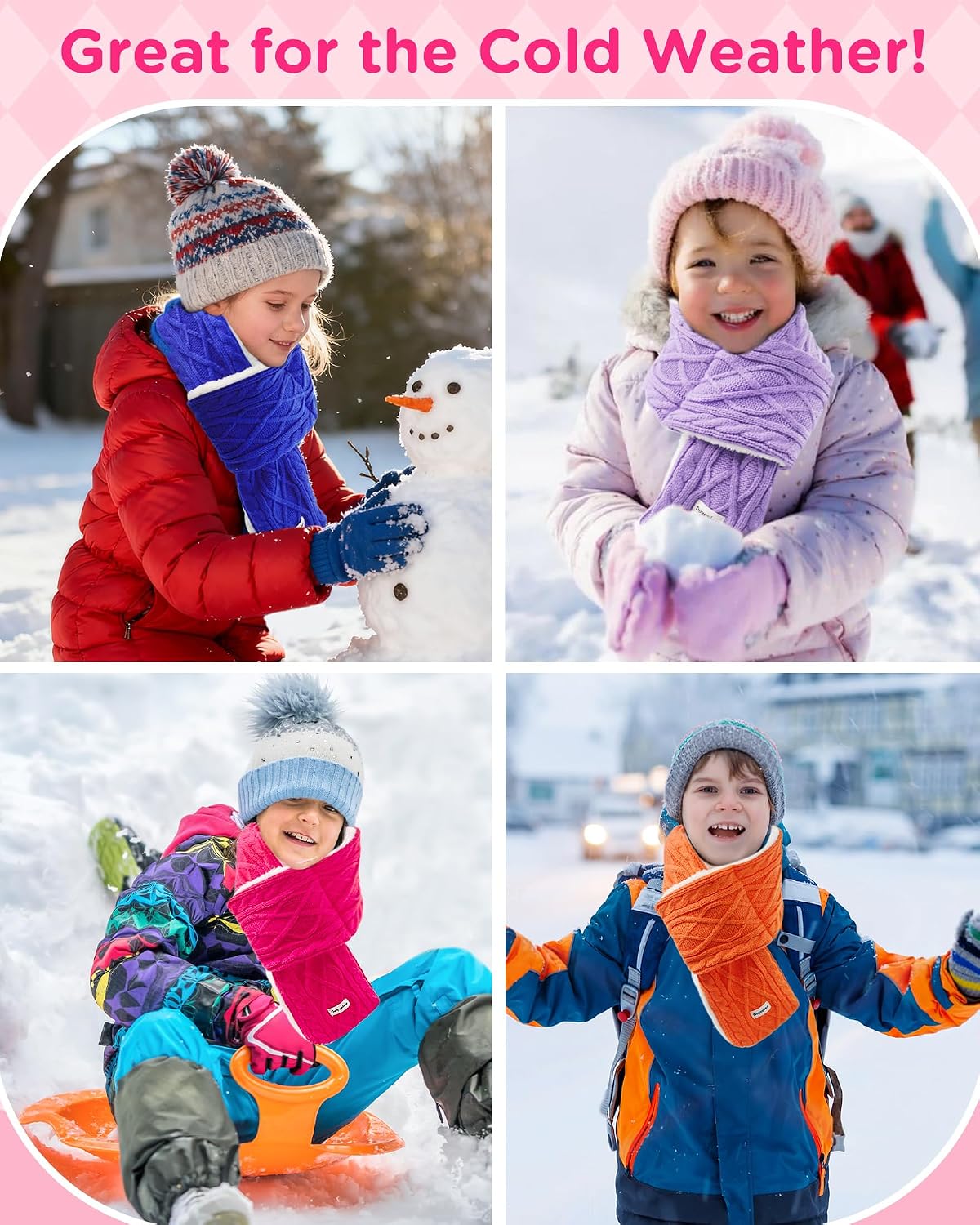 Kids Scarf for Girls Boys, Winter Long Fleece Plush Scarves Knitted Cross Tie Neck Warmer for Cold Weather