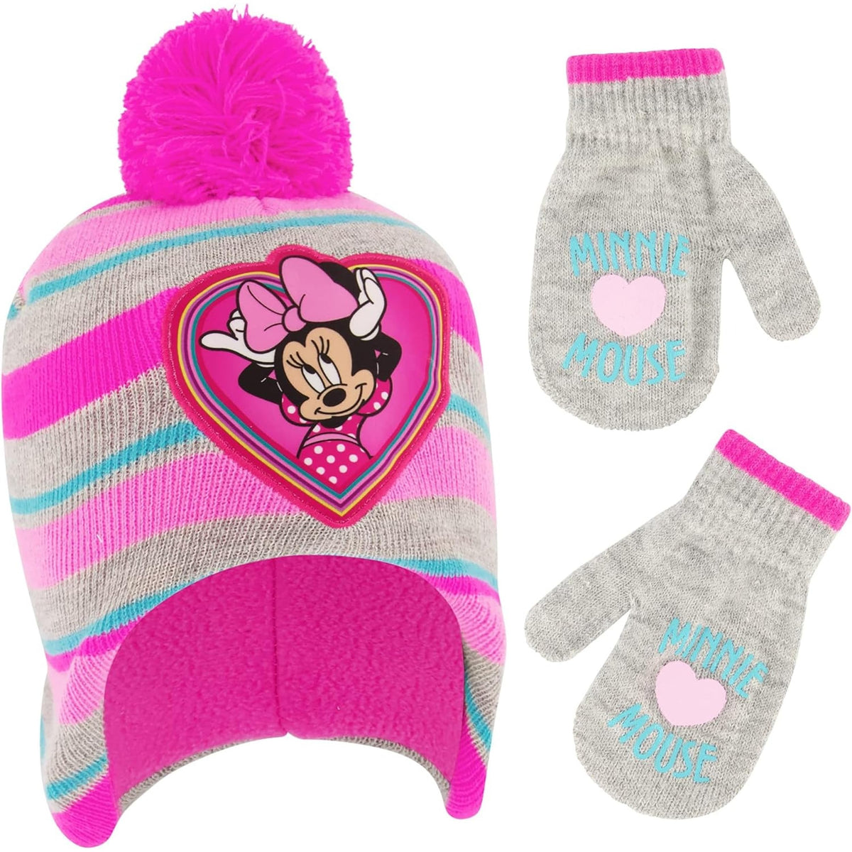 Disney Girls Toddler Winter Hat and Mittens Set Ages 2-4 Or Minnie Mouse Hat and Kids Gloves Set for Ages 4-7