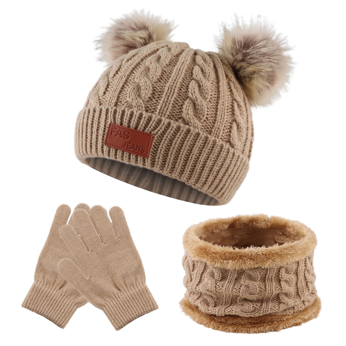 Yuoahcn Kids Winter Beanie Hat Scarf Gloves Set Knit Warm Toddler Winter Cap Gloves Neck Warmer for Boys Girls 1-8 Year