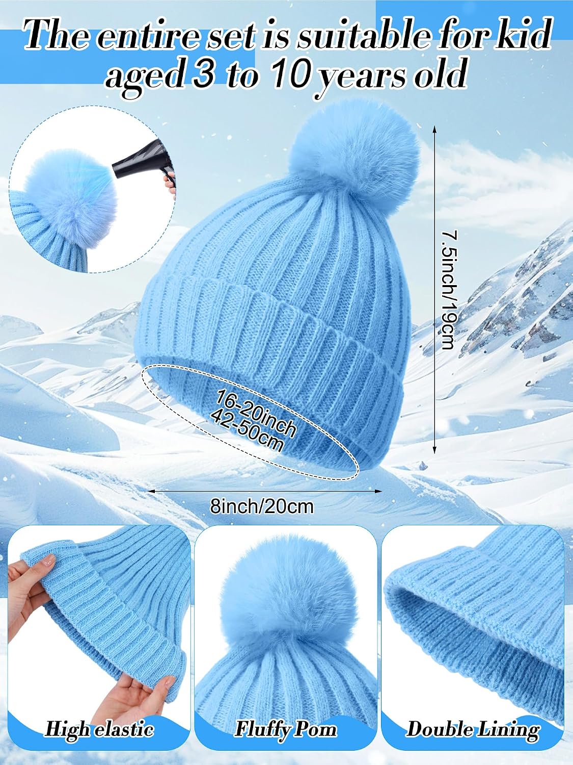 JaGely 2 Sets Kids Winter Hat Gloves Scarf Set Girls Boys