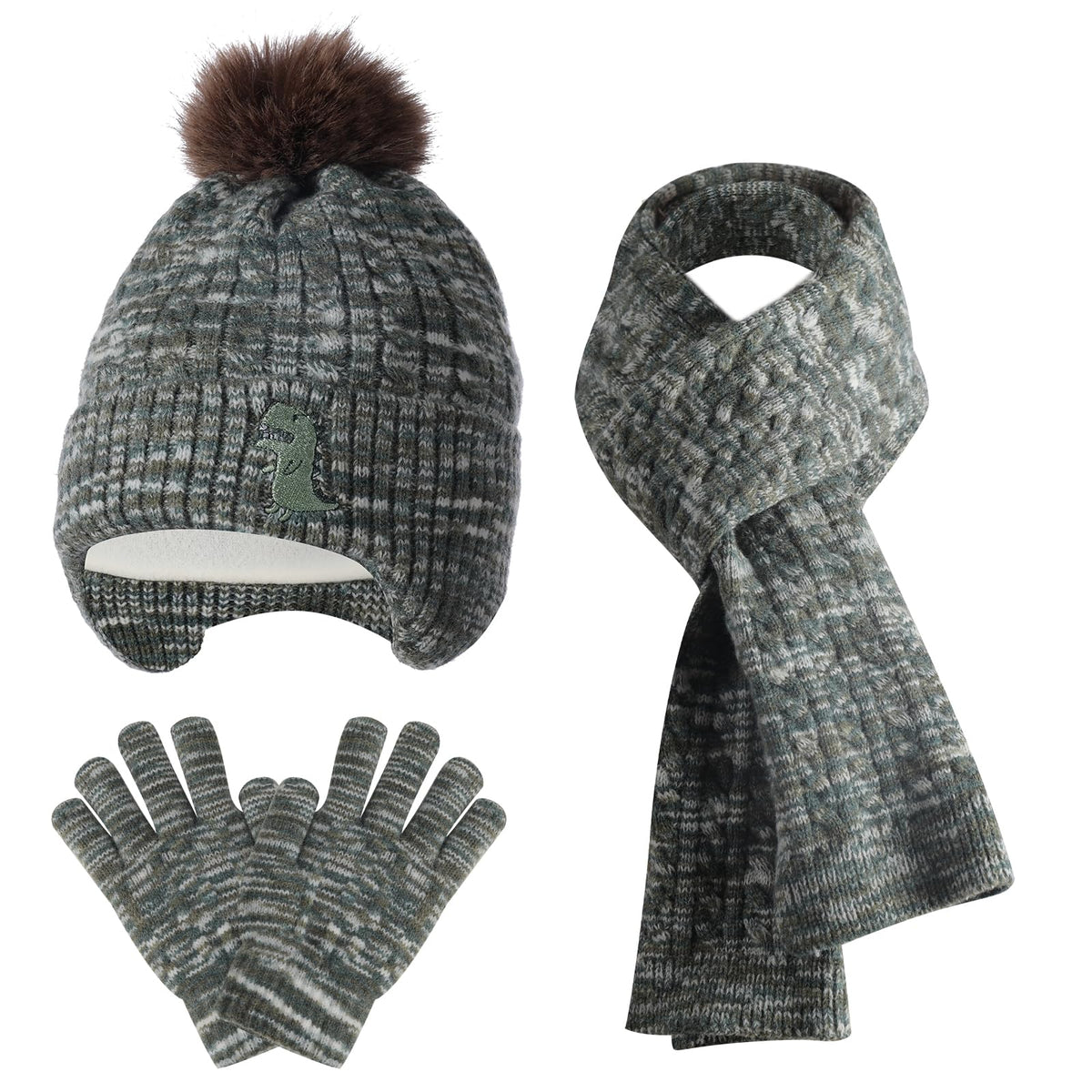 Kids Winter Hat Gloves Scarf Set for 2-14 Years Old Warm Fleece Lining