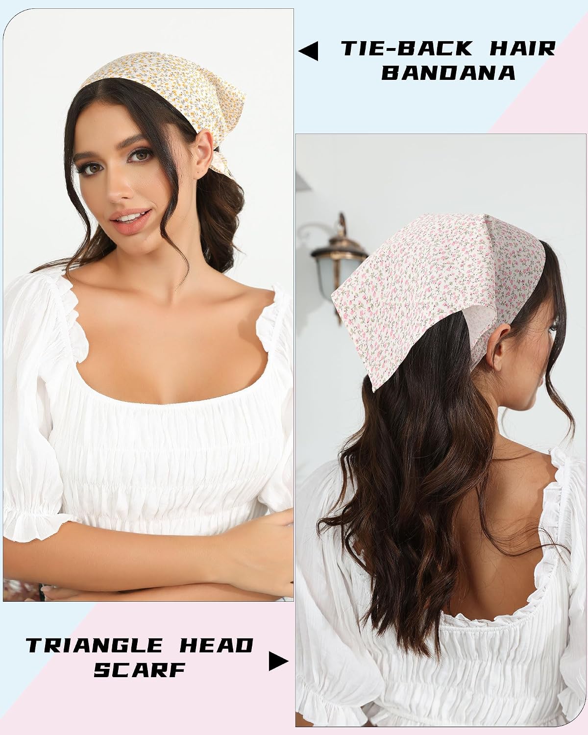 Molans Cotton Floral Hair Scarf, 2PCS Triangle Head Bandanas for Women Girl