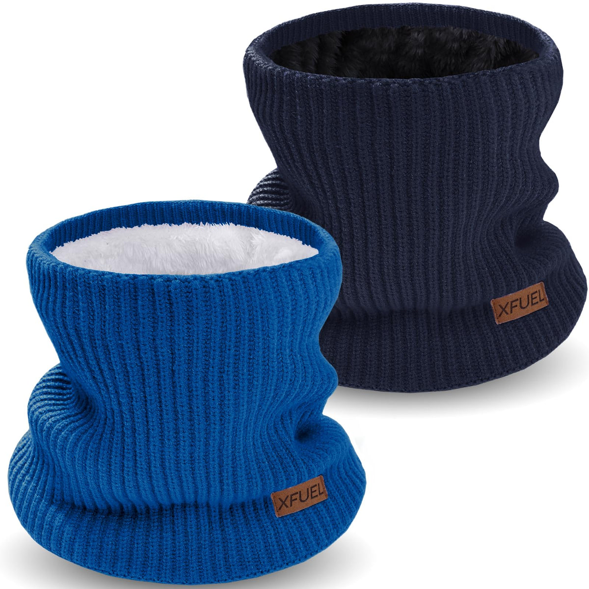 Kids Neck Warmer, 2 Pack, Knitted Winter Neck Gaiter, Fleece Lined Infinity Scarf for Boys Girls