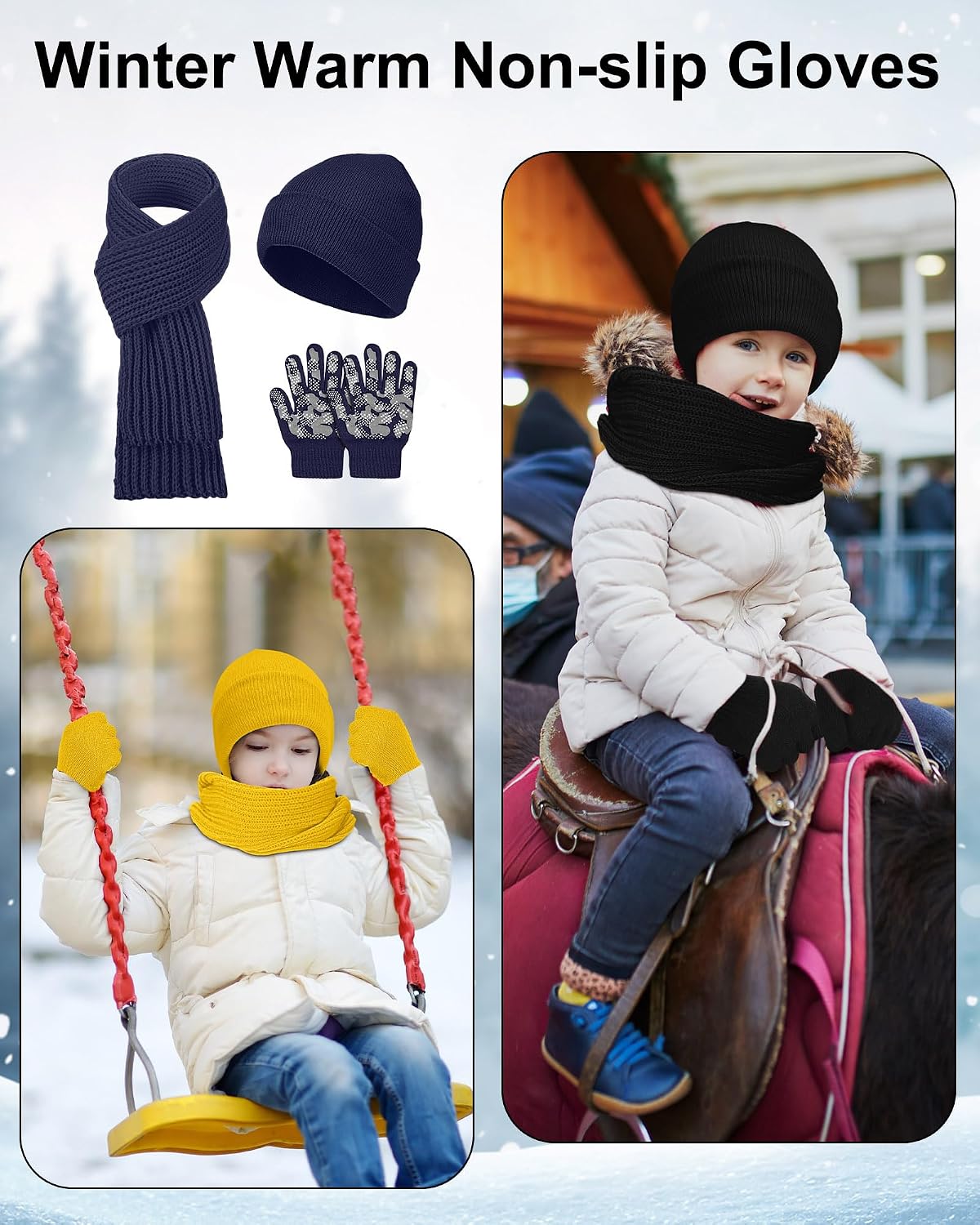 JaGely Kids Hat Gloves Scarf Winter Set, Warm Knitted Beanie Caps Scarves Gloves Bulk for Boys Girls Donation Cold Weather