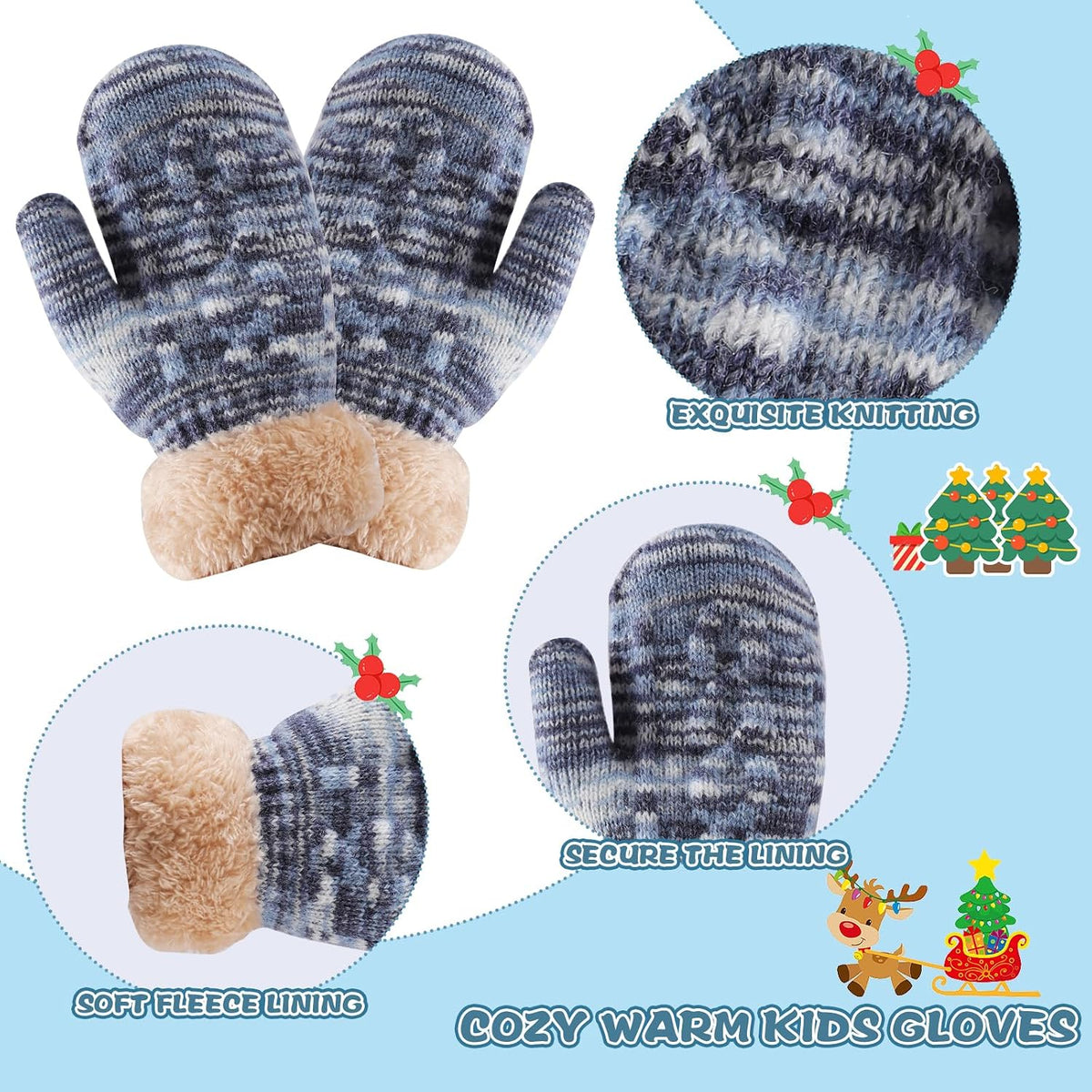 Kids Winter Hat Gloves Scarf Set for 2-14 Years Old Warm Fleece Lining