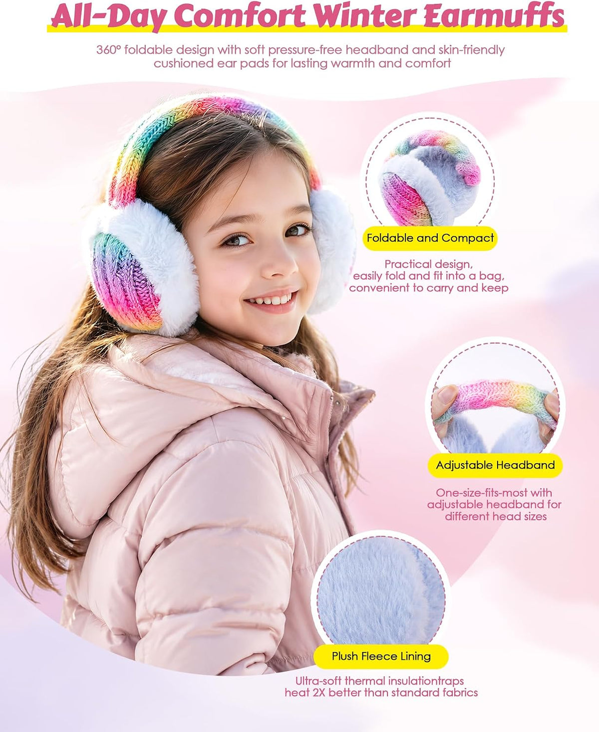 Kids Winter Hat Gloves Set, Toddler Winter Beanie Scarf Ear Muffs for Girls