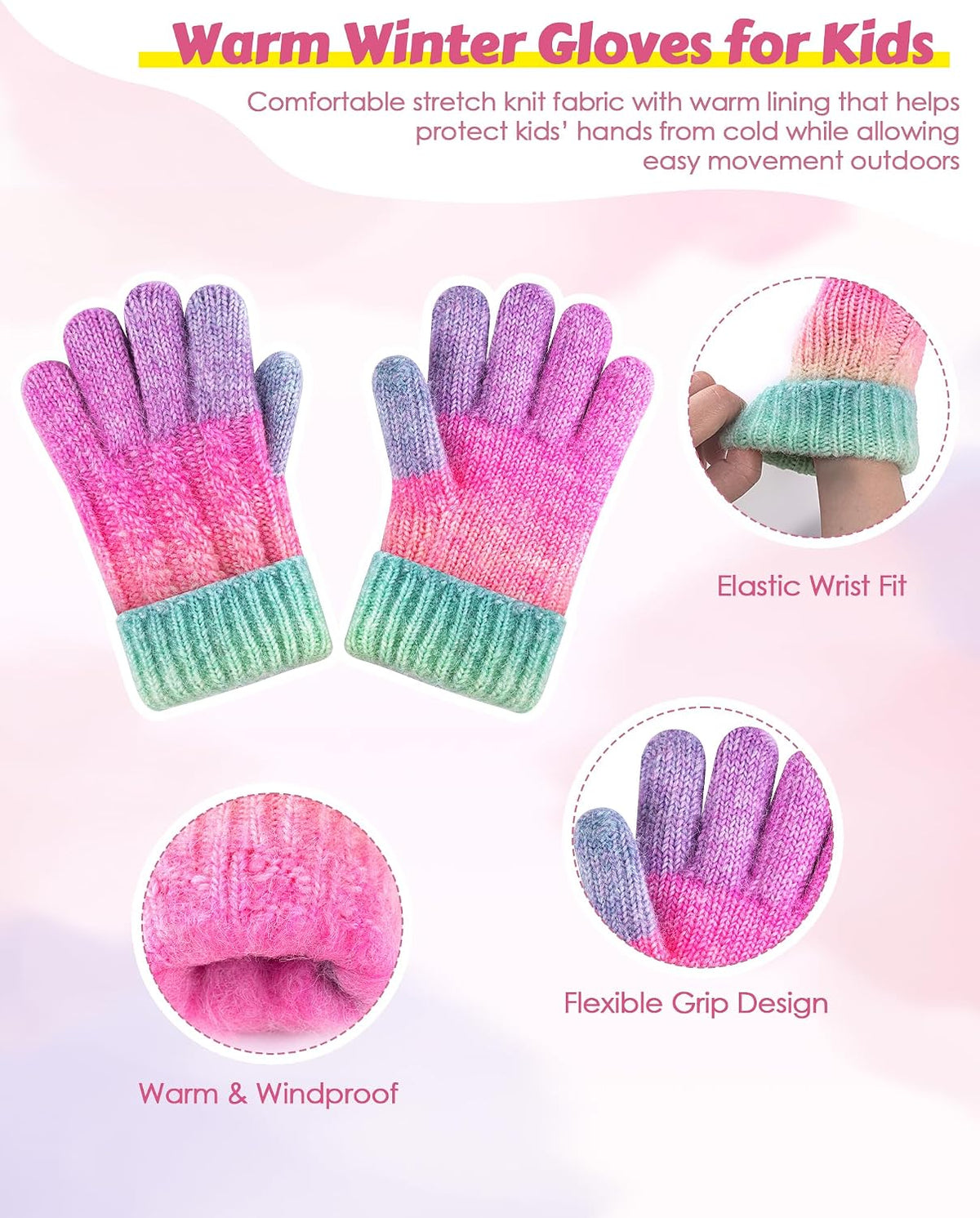 Kids Winter Hat Gloves Set, Toddler Winter Beanie Scarf Ear Muffs for Girls