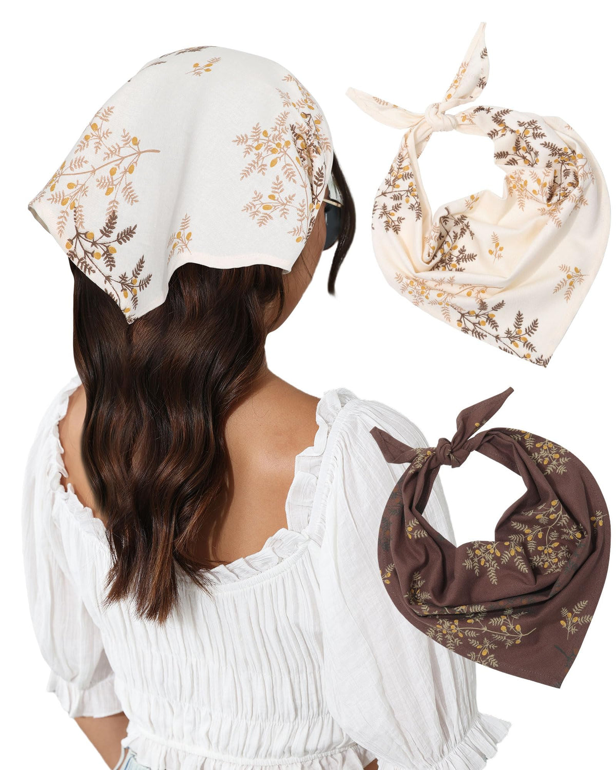 Molans Cotton Floral Hair Scarf, 2PCS Triangle Head Bandanas for Women Girl