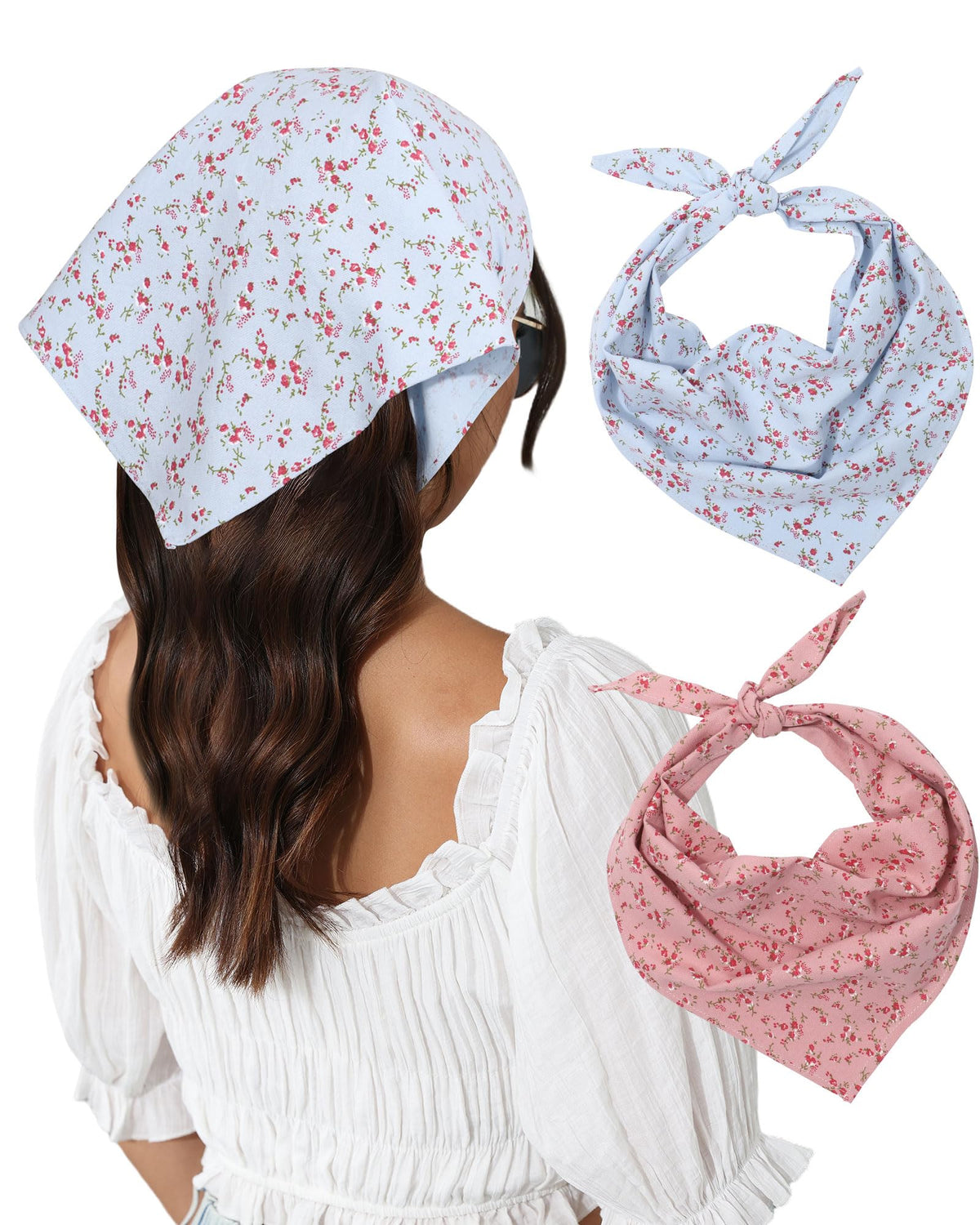Molans Cotton Floral Hair Scarf, 2PCS Triangle Head Bandanas for Women Girl