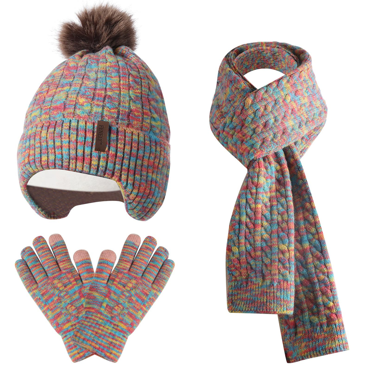 Kids Winter Hat Gloves Scarf Set for 2-14 Years Old Warm Fleece Lining