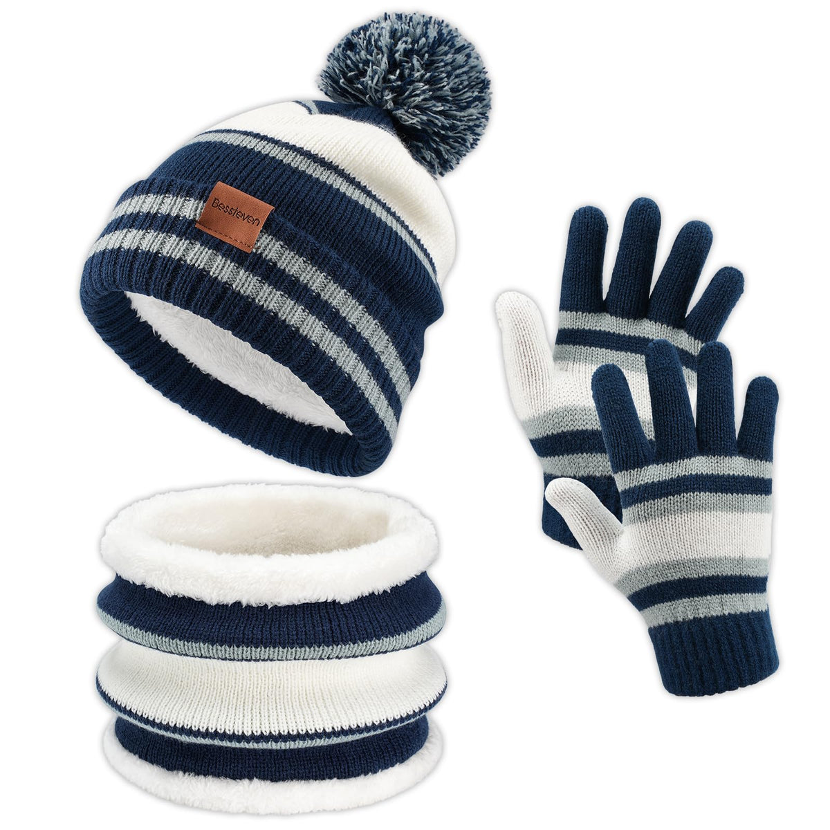 Kids Winter Hat Gloves Scarf Set: Girls Boys Beanie Fleece Lined Ages 6-10
