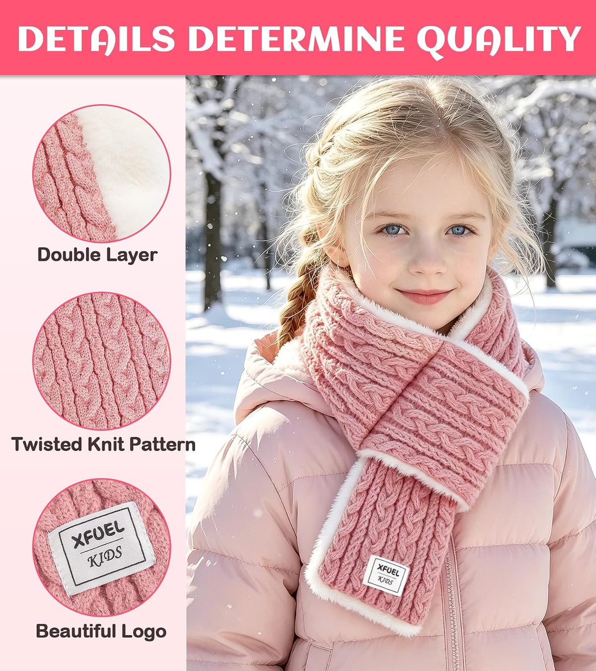 Kids Scarf, Winter Scarves for Girls Boys, Knitted Cross Tie Neck Warmer