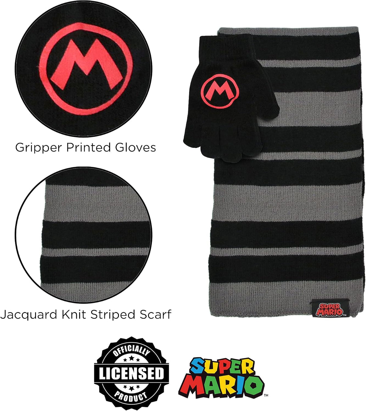 Nintendo Mario Scarf, Hat and Gloves Set for Little Boys