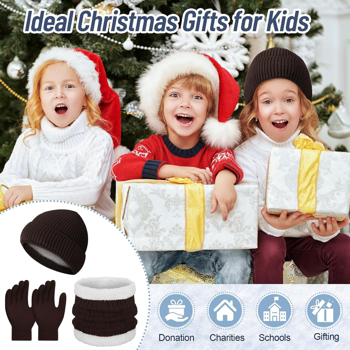 Geyoga 12 Pcs Kids Knitted Winter Hat Gloves Scarf Set for 5-8