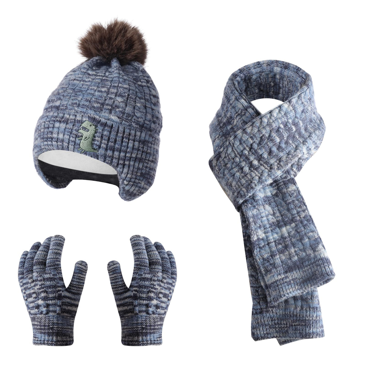 Kids Winter Hat Gloves Scarf Set for 2-14 Years Old Warm Fleece Lining