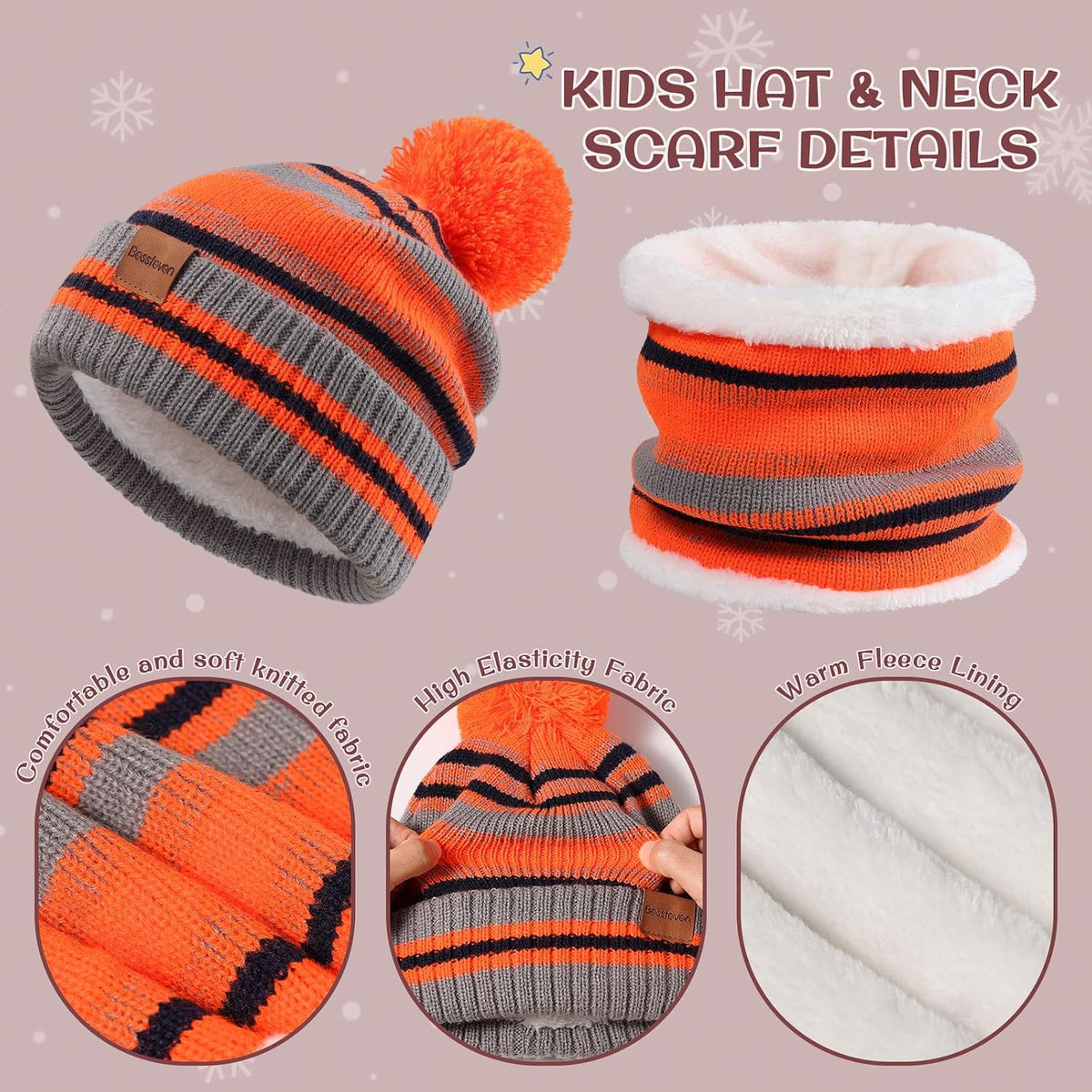 Kids Winter Hat Gloves Scarf Set: Girls Boys Beanie Fleece Lined Ages 6-10