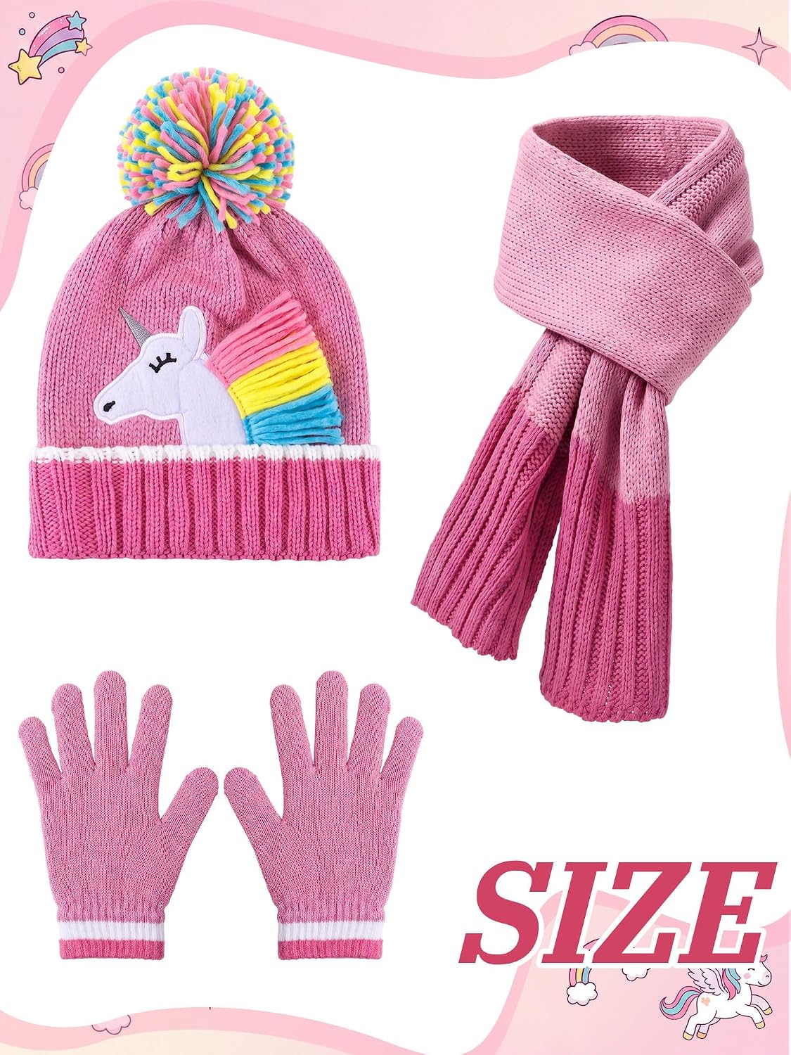 Bencailor 3 Pcs Kids Winter Hat Gloves Scarf Set