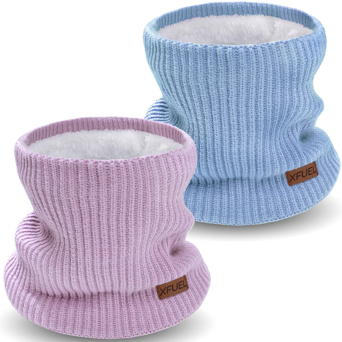 Kids Neck Warmer, 2 Pack, Knitted Winter Neck Gaiter, Fleece Lined Infinity Scarf for Boys Girls