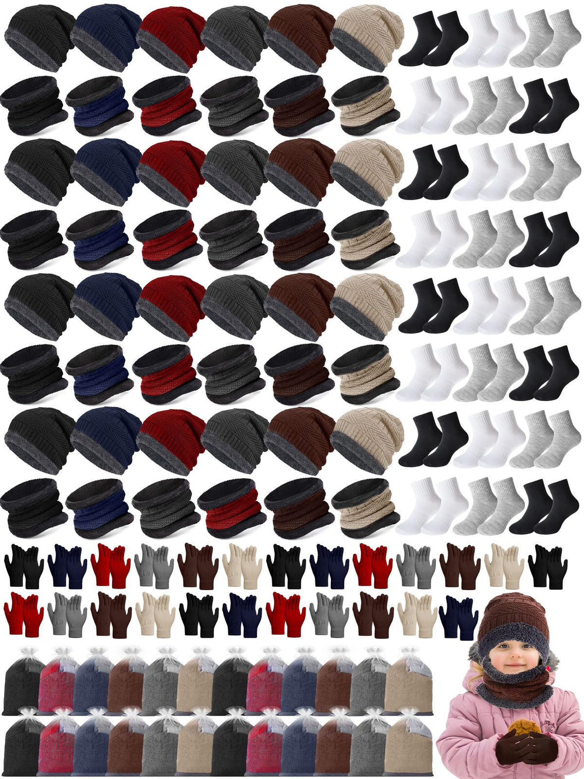 Kids Winter Hat Glove Scarf Sock Sets Winter Warm Gifts