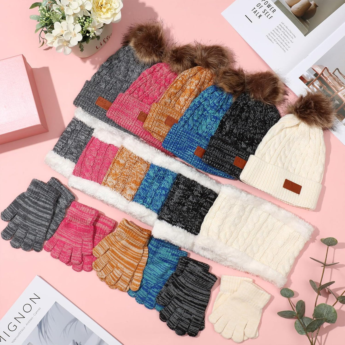 Liitrsh 18 Pcs Kids Winter Beanie Hat Scarf Gloves Set for Girls Boys