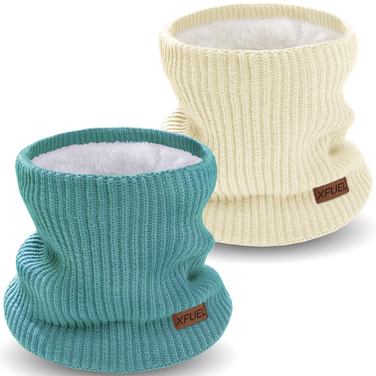 Kids Neck Warmer, 2 Pack, Knitted Winter Neck Gaiter, Fleece Lined Infinity Scarf for Boys Girls