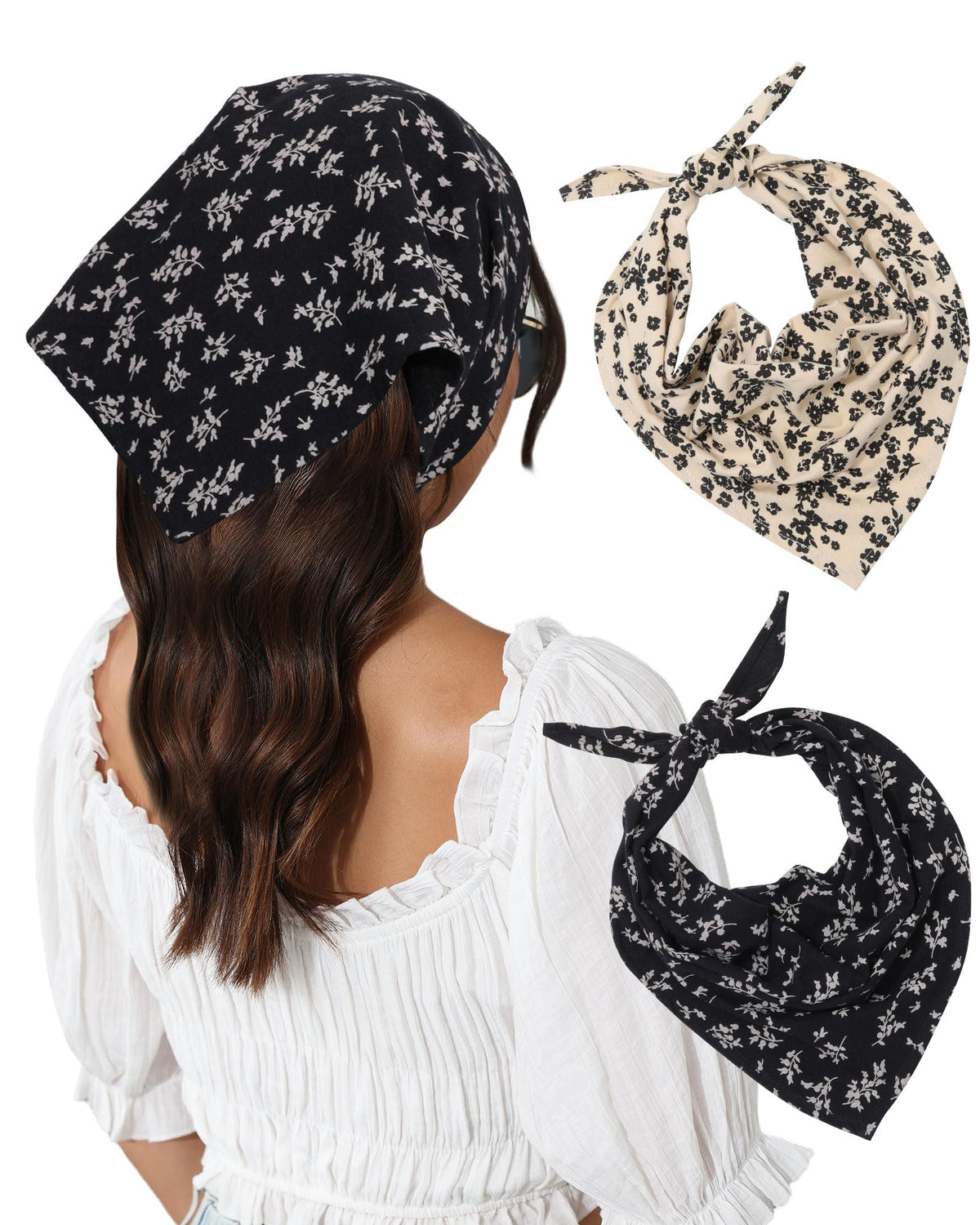 Molans Cotton Floral Hair Scarf, 2PCS Triangle Head Bandanas for Women Girl
