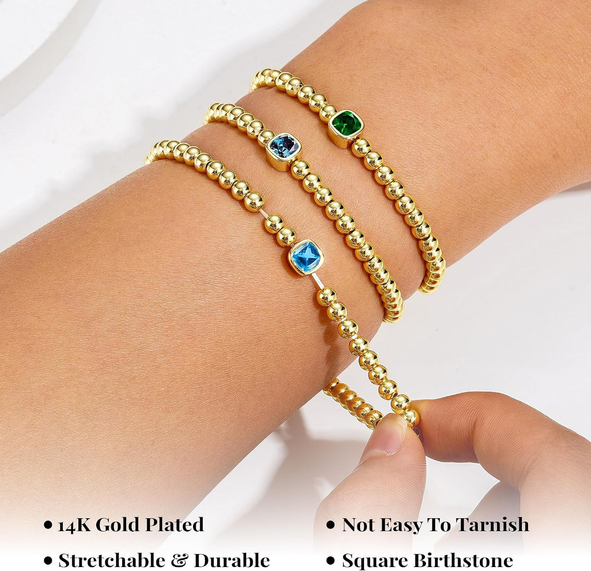 Turandoss Birthstone Bracelets for Women, 14K Gold Plated Bracelet