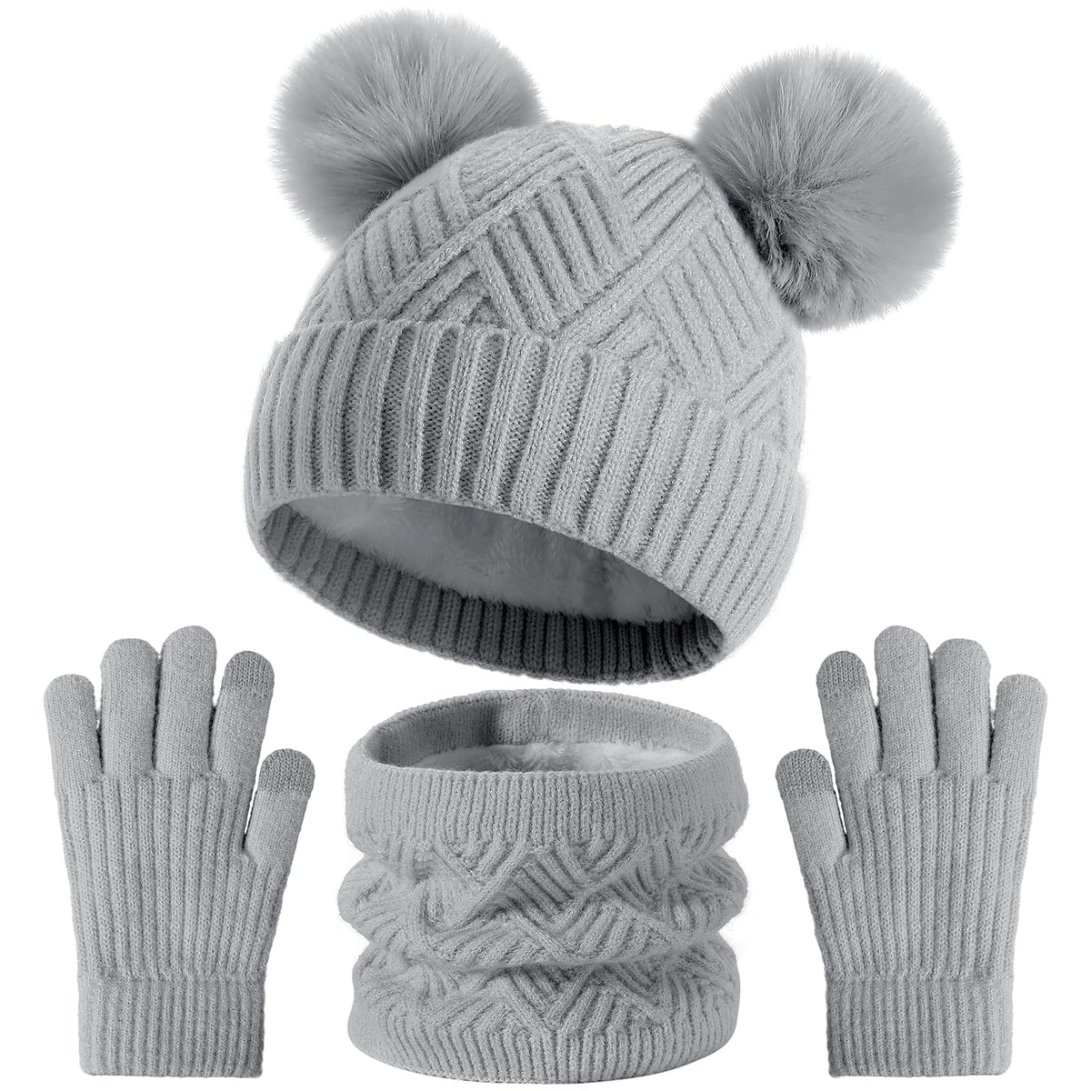 3 Pcs Kids Winter Hat Gloves Scarf Set, Toddler Thermal Fleece Lined Set