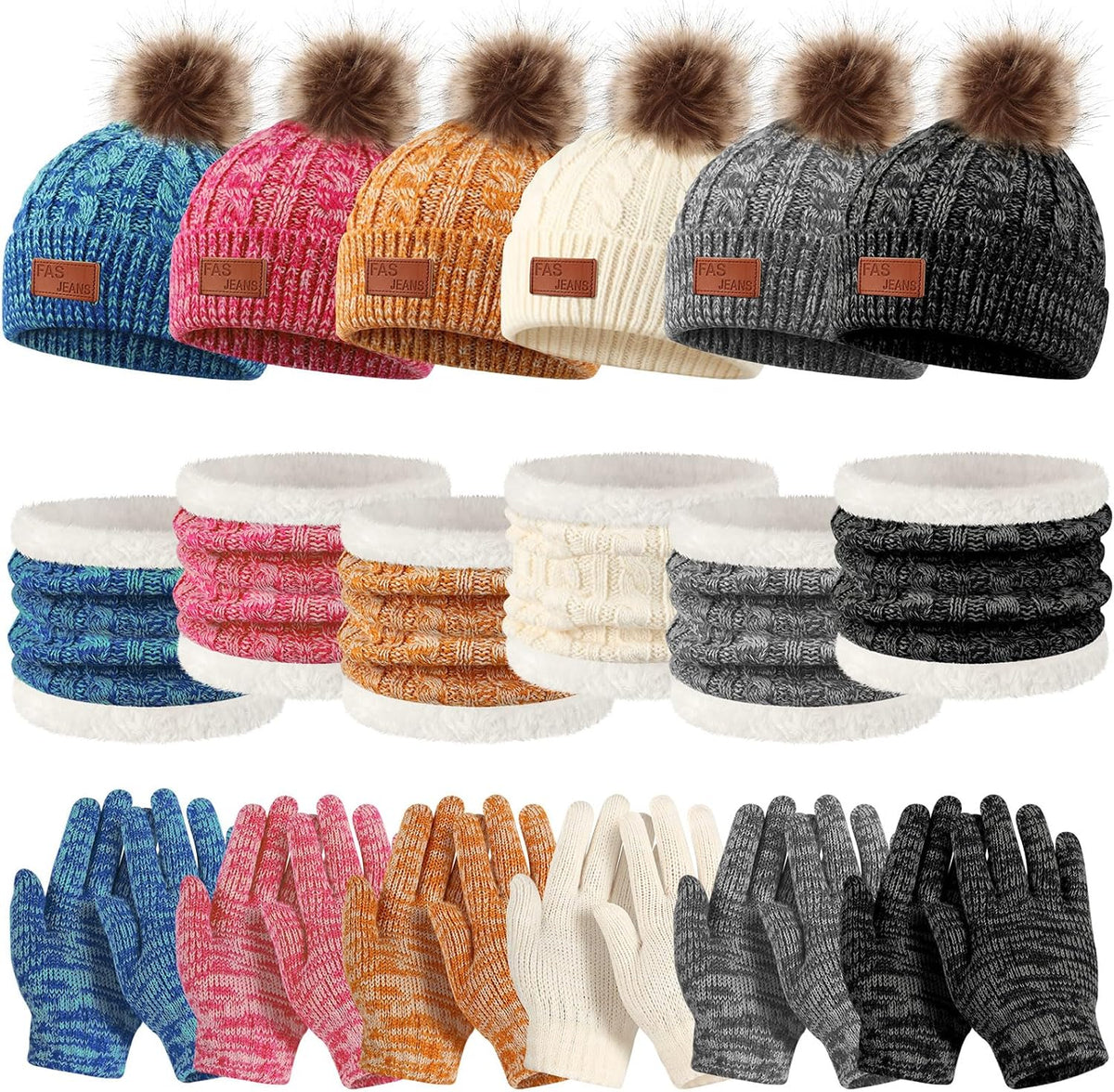 Liitrsh 18 Pcs Kids Winter Beanie Hat Scarf Gloves Set for Girls Boys