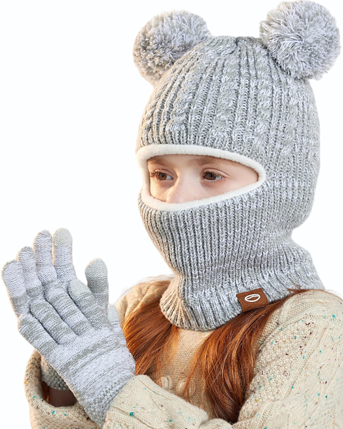Kids Winter Hat Gloves Scarf Set Thicken Warm Fleece Lined Balaclava 3-8Y