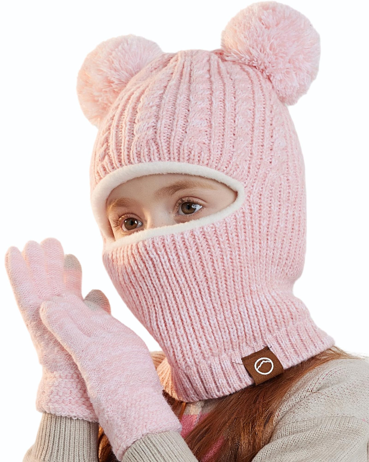 Kids Winter Hat Gloves Scarf Set Thicken Warm Fleece Lined Balaclava 3-8Y